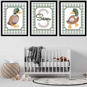 Custom Mallard Duck Nursery Wall Decor, Personalized Hunting Nursery or Boys Bedroom Digital Prints, Watercolor Mallard Wall Art with Name
