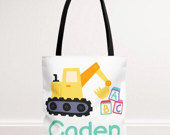 Bolsa de excavadora personalizada para niños, bolsa de preescolar personalizada para niños, mochila de regreso a clases con temática de construcción, bolsa para guardería/biblioteca/guardería