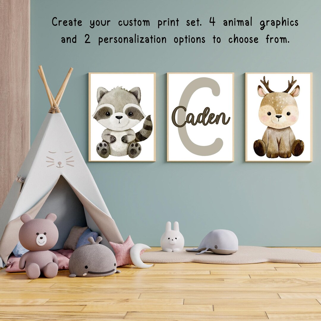 Personalized Woodland Animal Nursery Wall Art Set, Forest Animal Prints ...