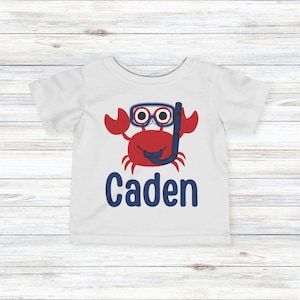 Kids Personalized Crab Shirt with Name, Personalized Baby Ocean Tee, Nautical Kids Top, Custom Crab Toddler Tee, Beach Theme Kids T-Shirt