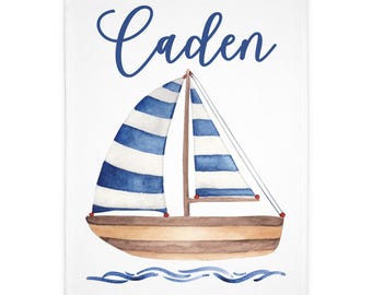 Personalisierte Segelboot Babydecke, Maritimes Kinderzimmer Dekor, Maritimes Babygeschenk