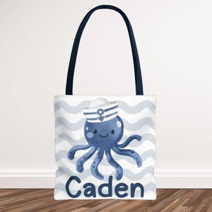 Nautische Oktopus Einkaufstasche, Personalisierte Jungen Strandtasche, Kinder Sommertasche, Benutzerdefinierte Meeresbewohner Sailor Tasche, Ozean / Pool-Tasche für Familienurlaub
