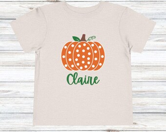 Personalized Girls Polka Dot Pumpkin Tee, Custom Kids/Infant/Toddler Fall Shirt, Girls Halloween Shirt with Name, Autumn Pumpkin Patch Tee
