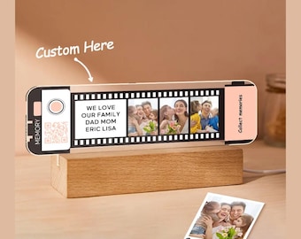 Personalized Film Roll Photo LED Night Light with Custom Text & Acrylic Plaque
