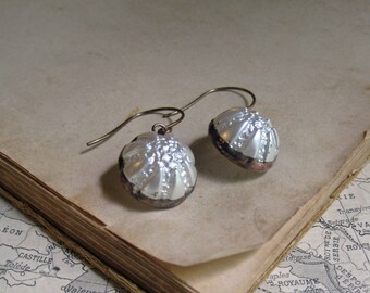 Vintage White Glass Button Earrings Repurposed Jewelry