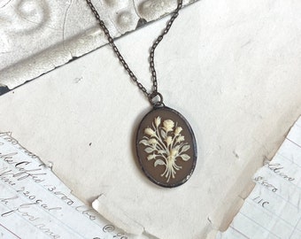 Rose Cameo 1980s, Taupe and Beige, Acrylic Resin Soldered Pendant, Flower Jewelry