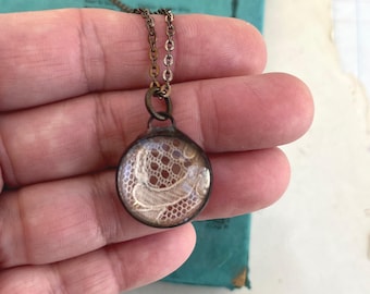 Vintage Lace Stained Glass Pendant, Cottage Core