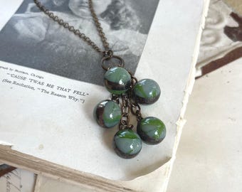 Glass Marble Necklace, OOAK Jewelry, Green Gray