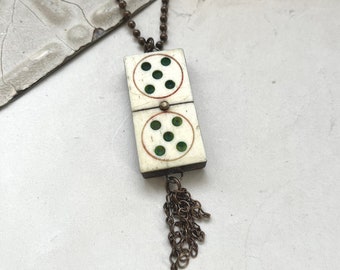 Antique Domino Upcycled Necklace,  OOAK Salvaged Soldered Jewelry