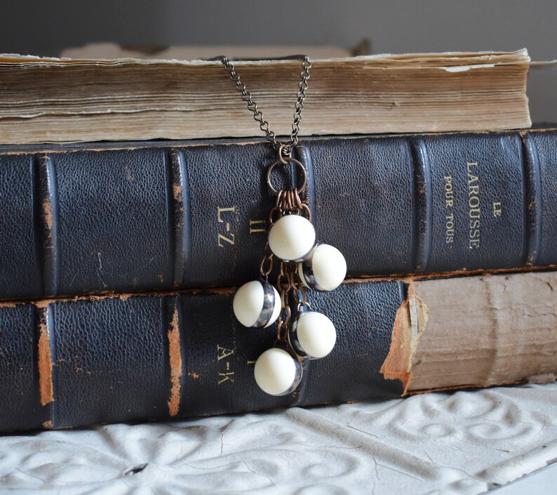 Repurposed Jewelry Vintage 1970s Lucite Beige Ivory Bead Pendant
