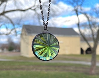 Seafoam Green Stained Glass Necklace, Unique Soldered Jewelry