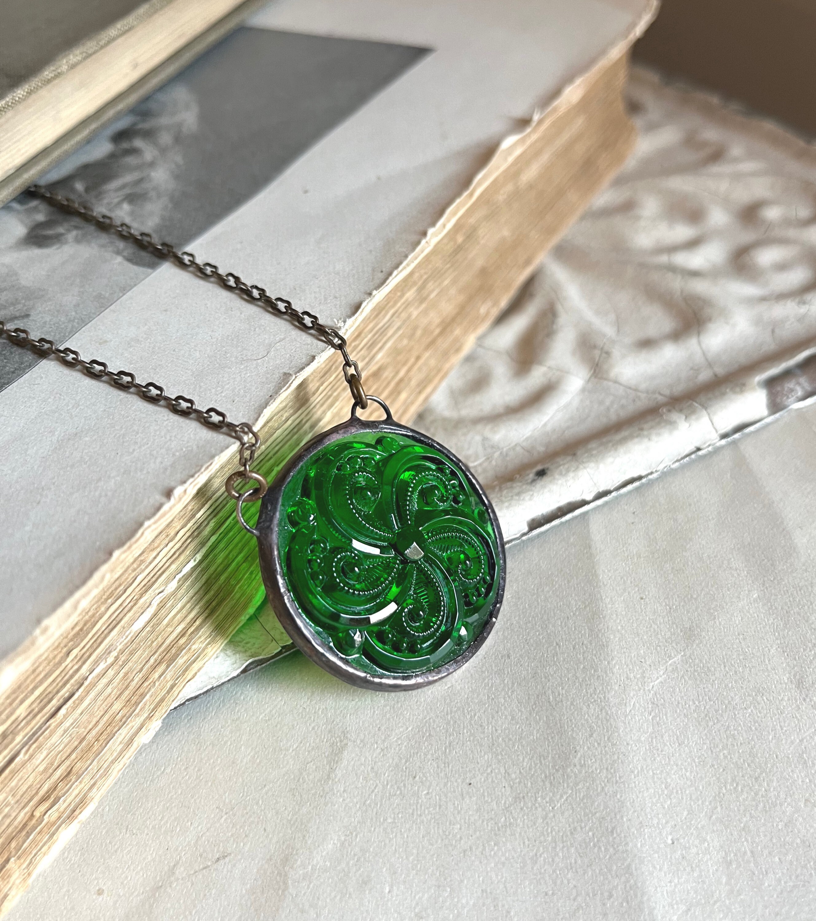 Swirl charm, Green Stained Glass earrings