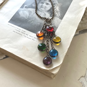 Faceted Glass Rainbow Necklace, Colorful Soldered Jewelry, Stained Glass Pendant, Pride