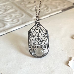 Art Nouveau Style Stained Glass Necklace, Handpainted Glass Pendant