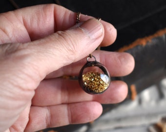 Gold Glitter Glass Orb Pendant, German Glass Glitter, Hand Blown Glass