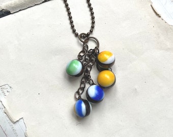 Vintage Glass Marble Necklace, OOAK Jewelry, Multicolored