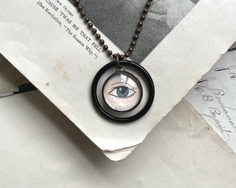 Collier vintage Eye Can See Clear en verre et papier pour les yeux, bijoux en vitrail
