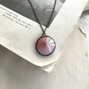 Mauve Art Deco Style Glass Button Pendant, Simple Upcycled Vintage Button Necklace