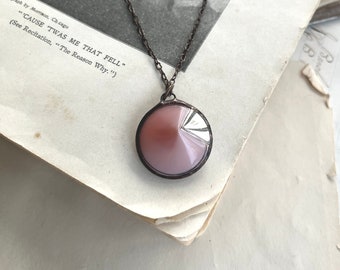 Mauve Art Deco Style Glass Button Pendant, Simple Upcycled Vintage Button Necklace