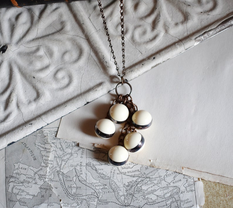 Repurposed Jewelry Vintage 1970s Lucite Beige Ivory Bead Pendant