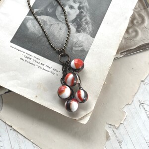 Burnt Orange Marble Necklace, Recycled Kitschy Jewelry, Orange Brown and White image 2