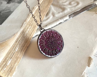 Stained Glass Deep Purple Violet Pendant, Textured Glass Soldered Jewelry