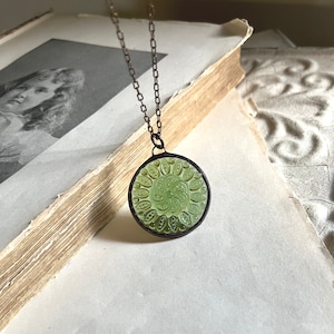 Green Victorian Glass Pendant, Stained Glass Jewelry