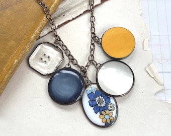 Blume Glas Knopf Anhänger, ein von einem freundlichen Schmuck, gelötet Buntglas Halskette
