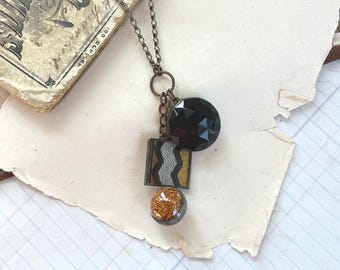 Glitzer Ball Vintage Glas Anhänger, Unikat Schmuck