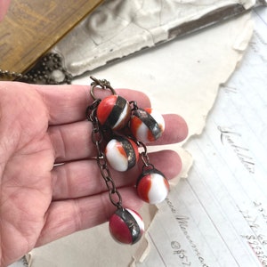 Burnt Orange Marble Necklace, Recycled Kitschy Jewelry, Orange Brown and White image 4