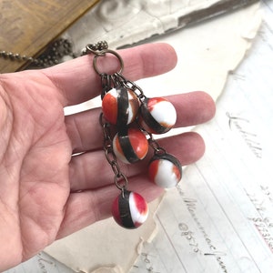 Burnt Orange Marble Necklace, Recycled Kitschy Jewelry, Orange Brown and White image 3