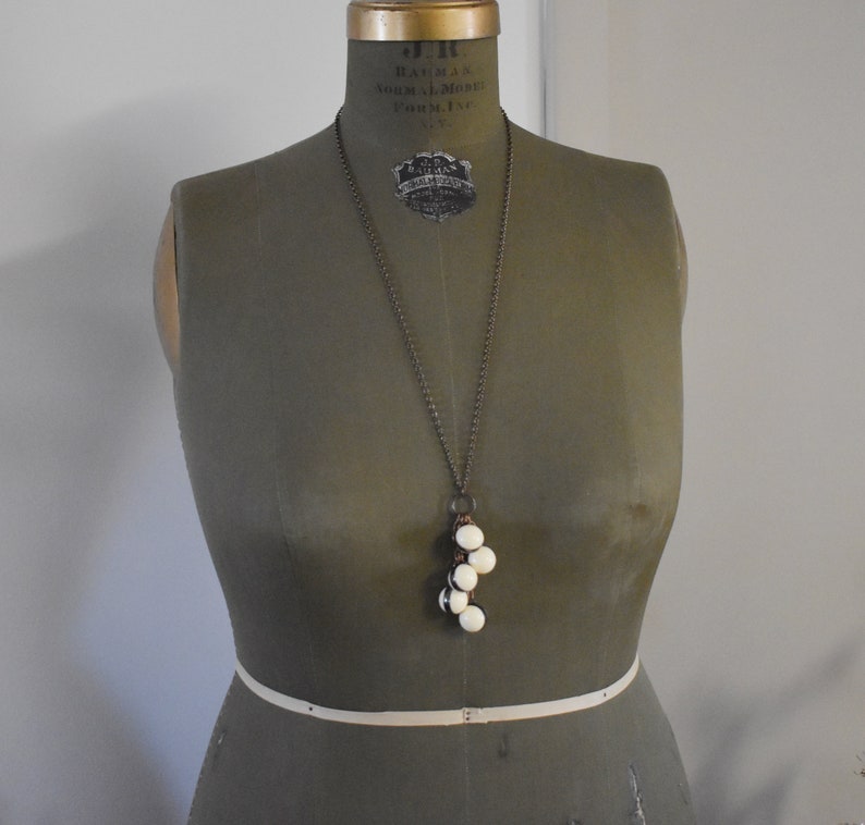 Repurposed Jewelry Vintage 1970s Lucite Beige Ivory Bead Pendant