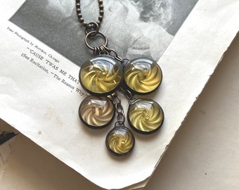 Vintage Lucite Button Drop Necklace, Soldered OOAK Charm Necklace, One of a Kind Jewelry, Pinwheel, Jewelry Lovers Gift