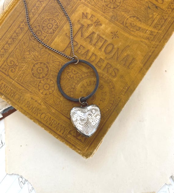 Vintage Lace Heart and Hoop Necklace