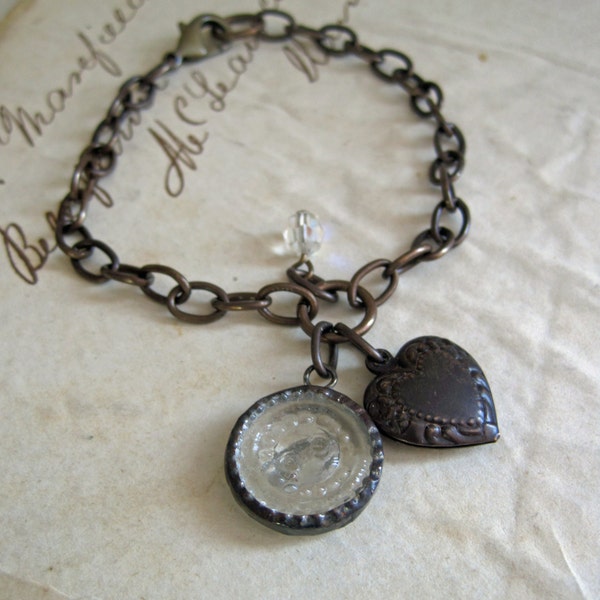 Heart Button Bracelet Rustic Charm Jewelry