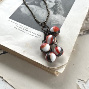 Burnt Orange Marble Necklace, Recycled Kitschy Jewelry, Orange Brown and White image 6