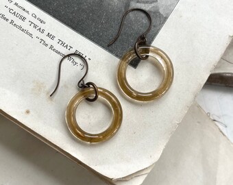 Gold Lucite Lightweight Hoop Earrings, Antiqued Brass Earwires