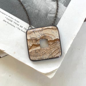 Earthy Jasper Stone Pendant, Stained Glass Soldered Jewelry, One of a Kind Necklace