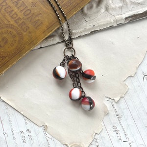 Burnt Orange Marble Necklace, Recycled Kitschy Jewelry, Orange Brown and White image 5