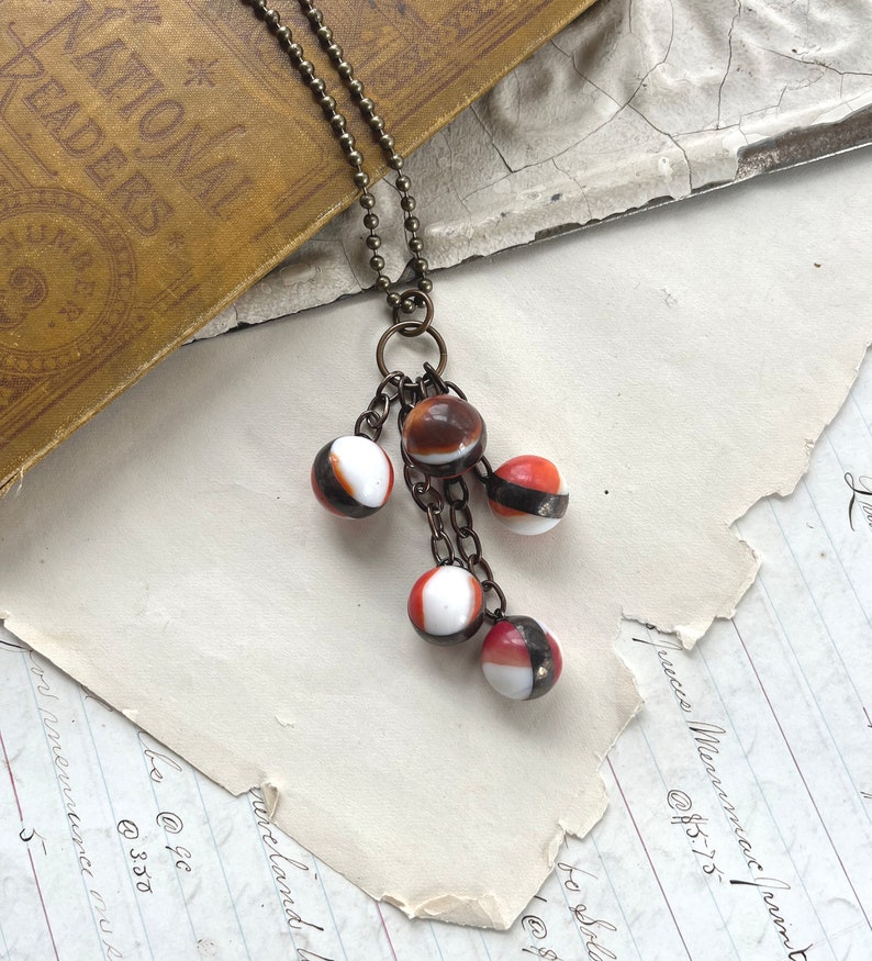 Burnt Orange Marble Necklace, Recycled Kitschy Jewelry, Orange Brown and White image 5