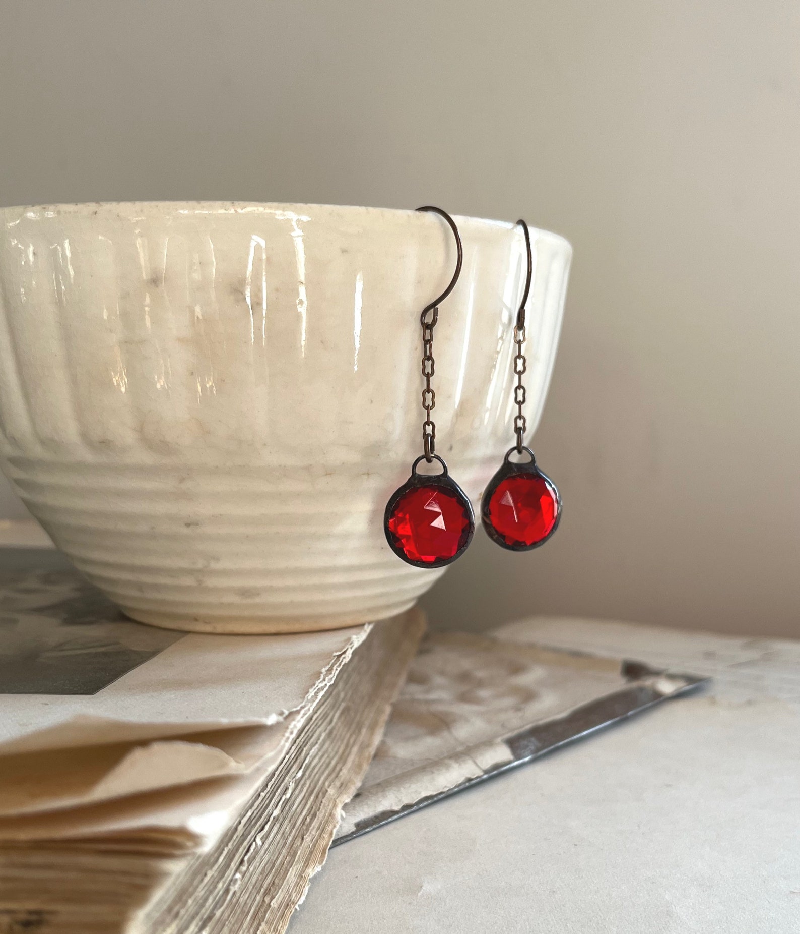 Red glass earrings Clearance