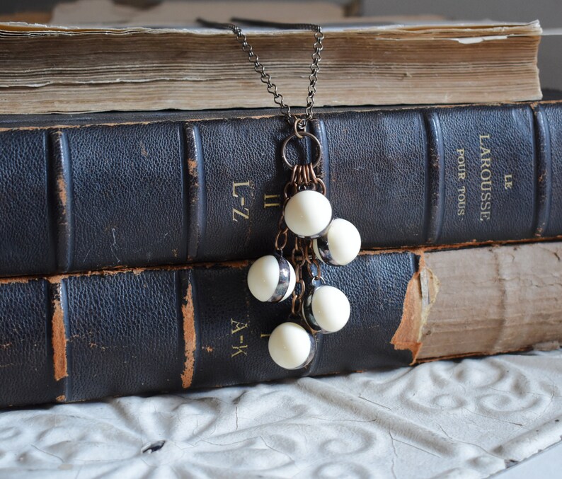 Repurposed Jewelry Vintage 1970s Lucite Beige Ivory Bead Pendant