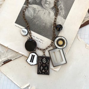 Vintage Black Lace Soldered Charm Pendant, One of a Kind Jewelry