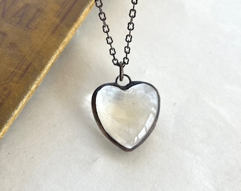 Heart of Glass Soldered Necklace, Stained Glass Pendant, Simple Heart Jewelry, Lovecore, Mothers Days