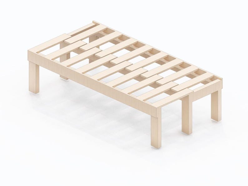 Puede incluir: Un somier de madera clara con dise&ntilde;o de listones. El marco tiene cuatro patas y forma rectangular, adecuado para una cama individual. El marco es de madera clara, de unos 190 cm de largo.