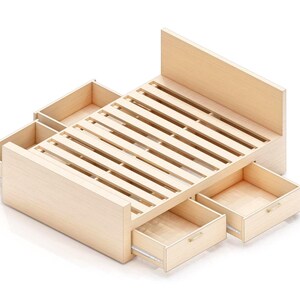 Queen size Bed Frame Woodworking Plans with 4 Storage Drawers | DIY Platform Bed Digital Download | Easy Step-by-Step Instructions IMPERIAL