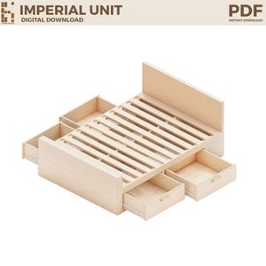 Queen Size Platform Bed Frame Woodworking Plans with Storage Drawers (Digital Download)