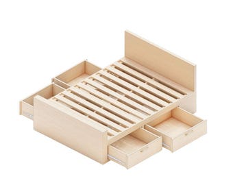 Queen Size Platform Bed Frame Woodworking Plans with Storage Drawers (Digital PDF Download)