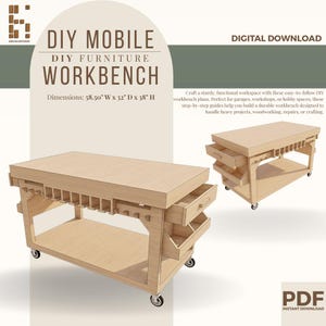 DIY Mobile Workbench Plans: Customizable Garage Workshop Table (PDF Plan) image 6