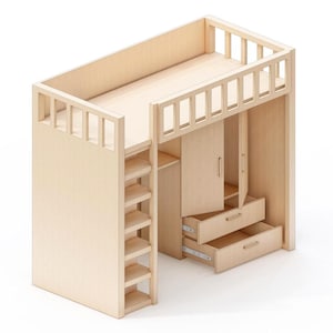 DIY Loft Bed Plan with Desk & Storage Stairs: Digital Woodworking (PDF Download)